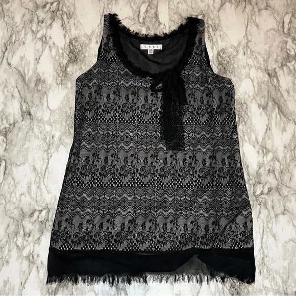 Cabi Emily 552 Lace Sleeveless Black Cream Overlay Floral Tank Top Blouse XSmall - Picture 2 of 7